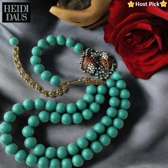 Heidi Daus Jewelry - HEIDI DAUS Koi Fish Statement Necklace - Swarovski Crystals & Teal Glass Beads